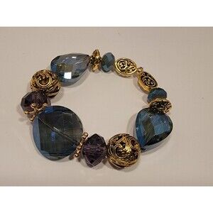 Handmade Blue & Gold Statement Beaded‎ Bracelet